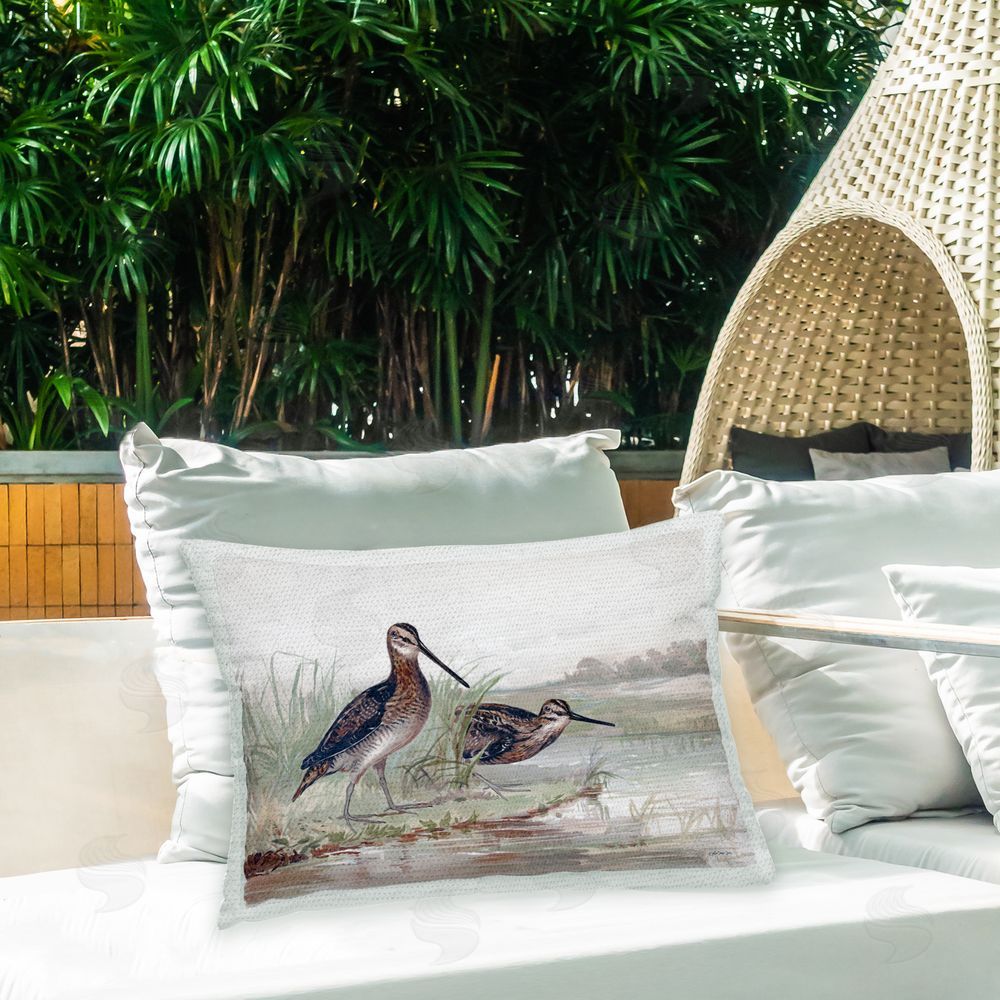 Stellar Design Studio Coastal Birds at Pond Outdoor Quick-Dry Polyester Printed Throw Pillow in Back Yard