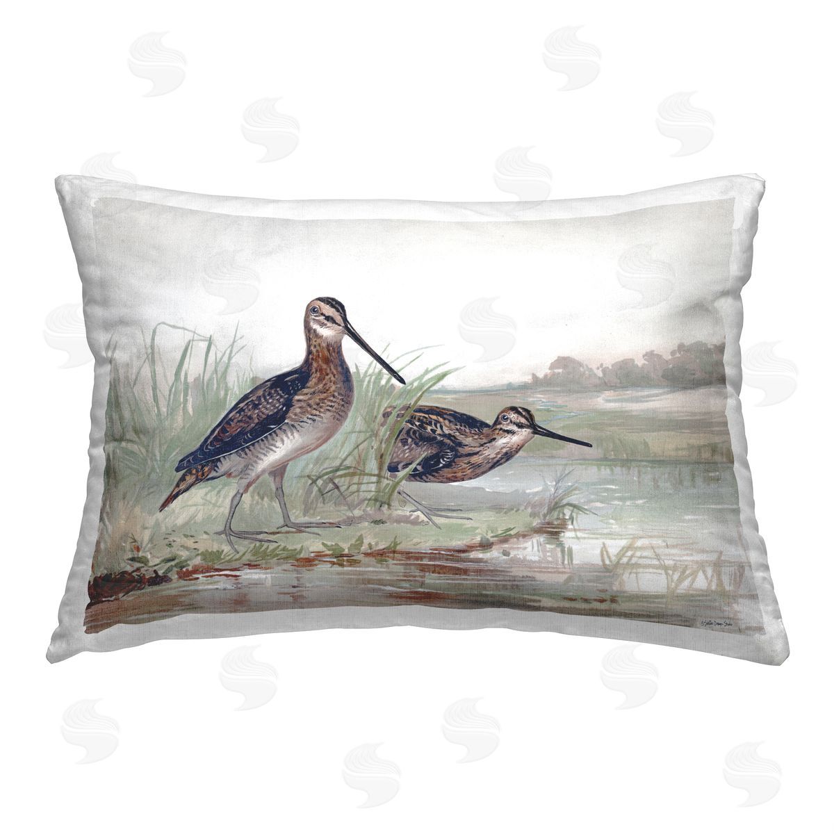 Stellar Design Studio Coastal Birds at Pond Printed Plush Polyester Throw Pillow