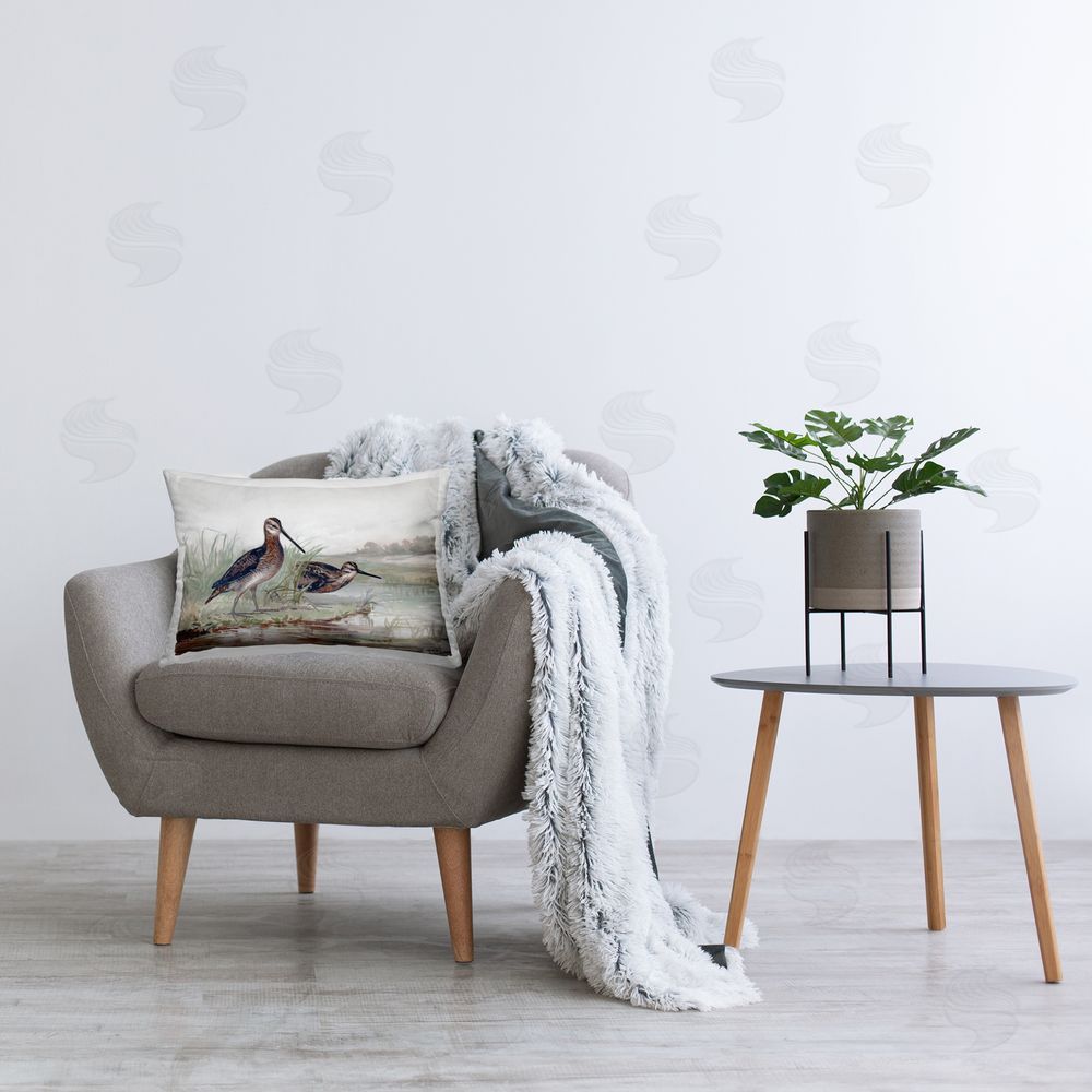 Stellar Design Studio Coastal Birds at Pond Printed Plush Polyester Throw Pillow On Chair