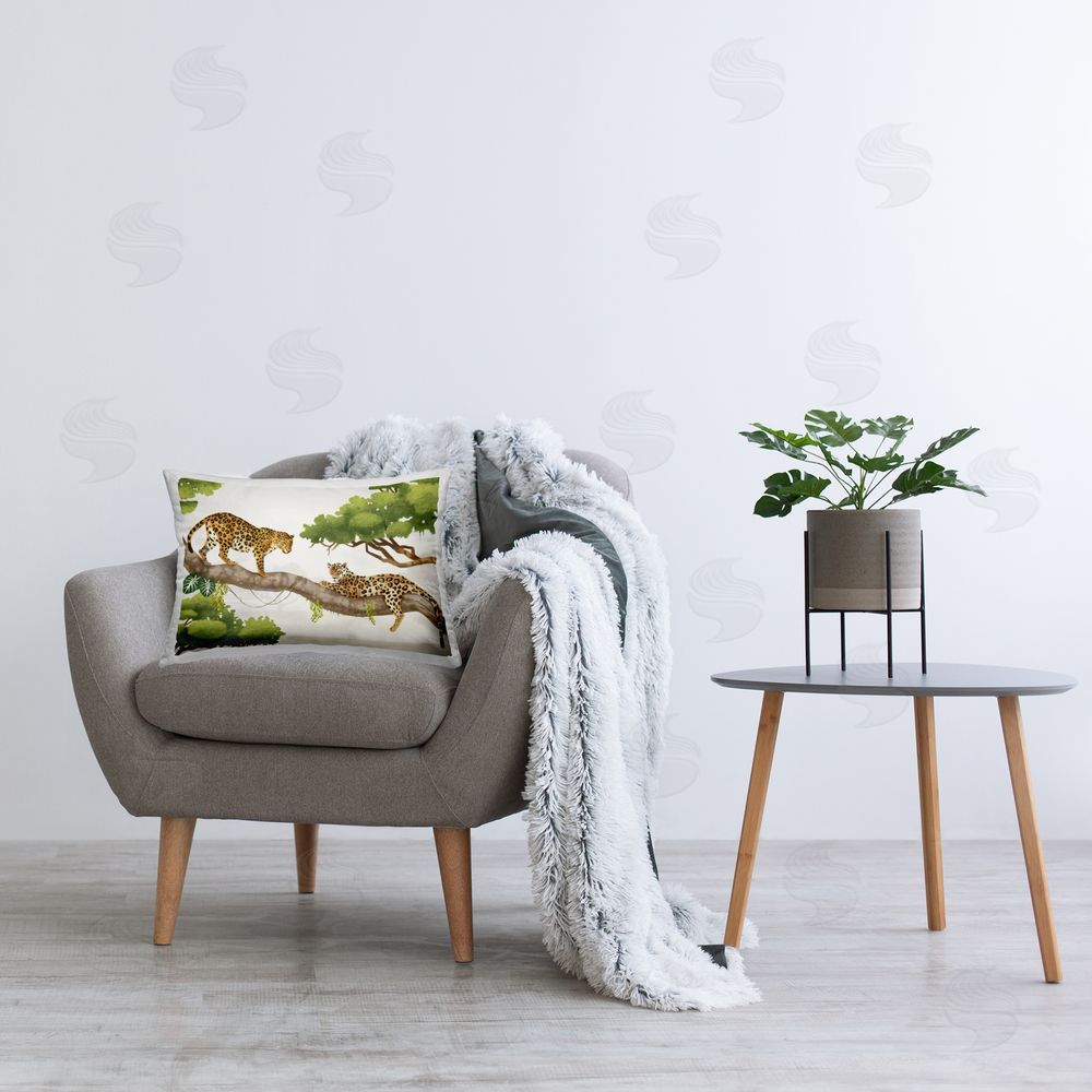 Lucca Sheppard Leopards in Tree Printed Plush Polyester Throw Pillow On Chair