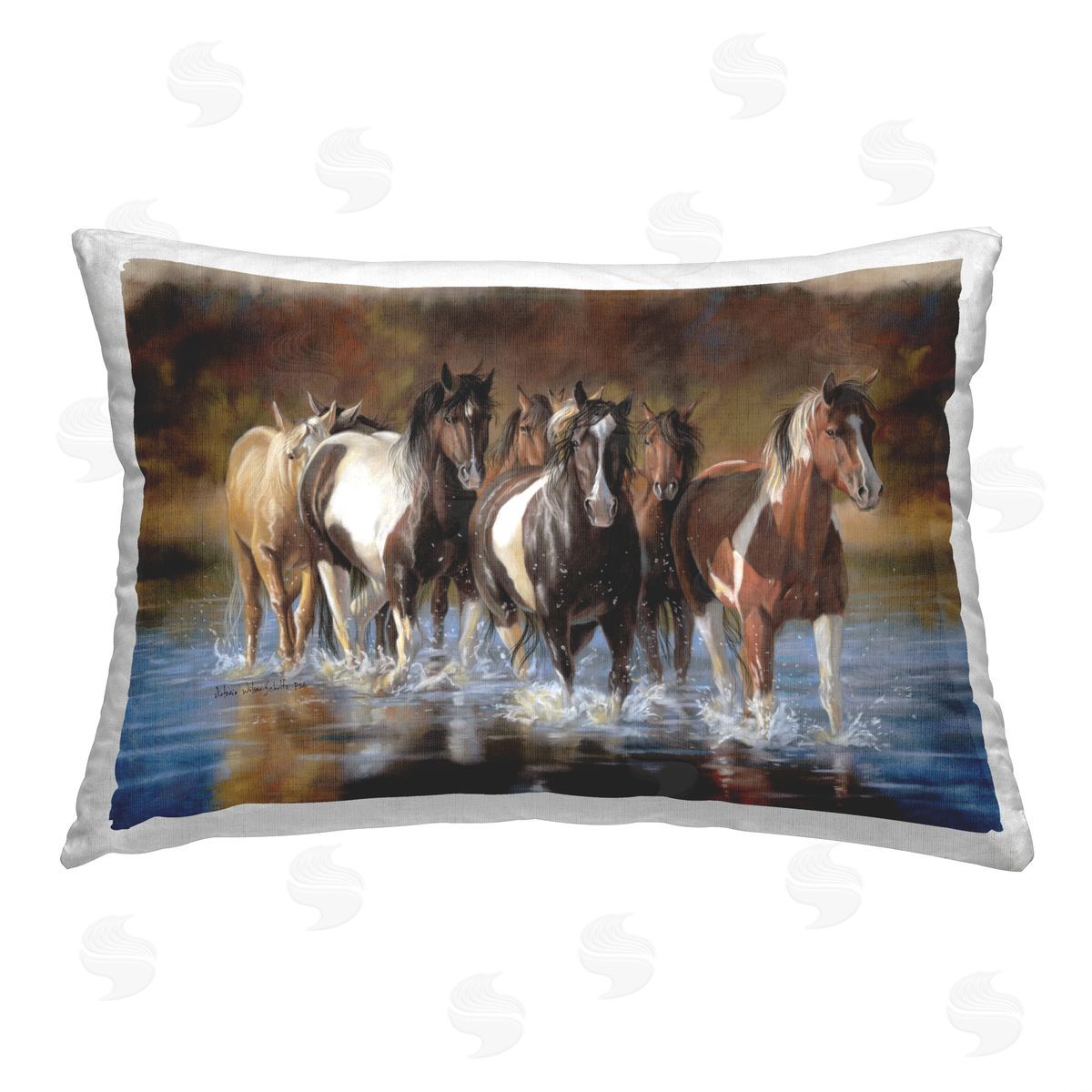 Victoria Schultz Splashing Horse Herd Printed Plush Polyester Throw Pillow