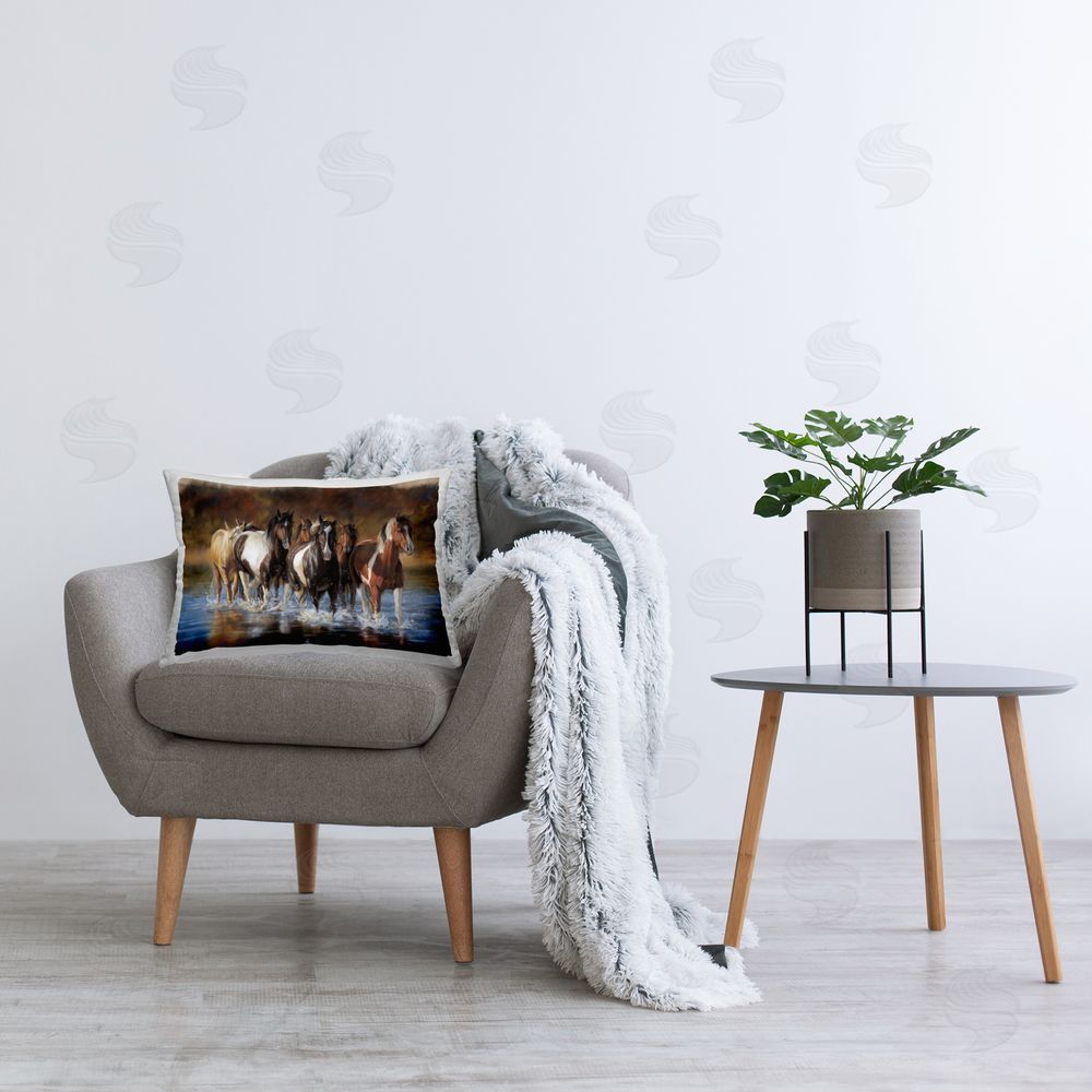 Victoria Schultz Splashing Horse Herd Printed Plush Polyester Throw Pillow On Chair