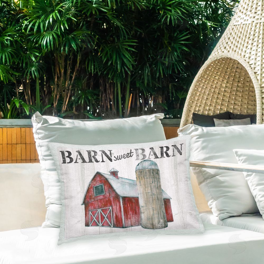 Studio 731 rep. Levison Designs Rustic Barn Phrase Outdoor Quick-Dry Polyester Printed Throw Pillow in Back Yard