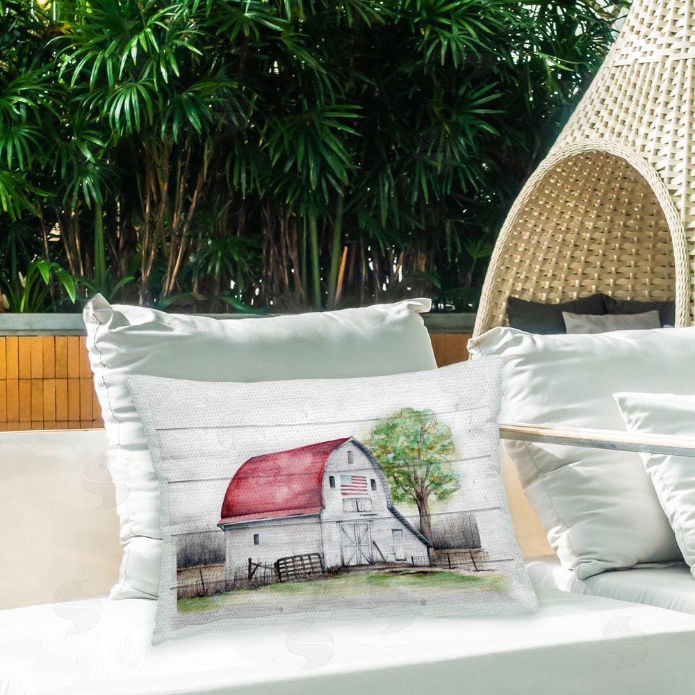 Studio 731 rep. Levison Designs Rustic Americana Farmhouse Outdoor Quick-Dry Polyester Printed Throw Pillow in Back Yard