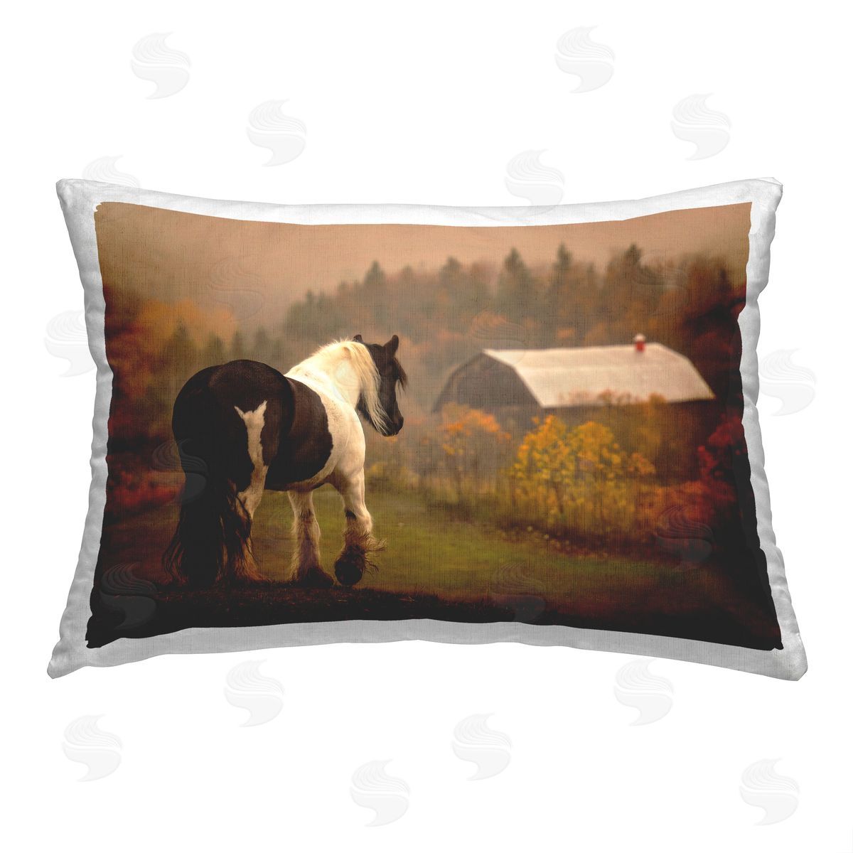 PH Burchett Horse Overlooking Barn Printed Plush Polyester Throw Pillow
