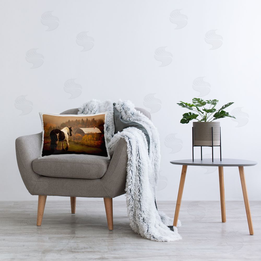PH Burchett Horse Overlooking Barn Printed Plush Polyester Throw Pillow On Chair