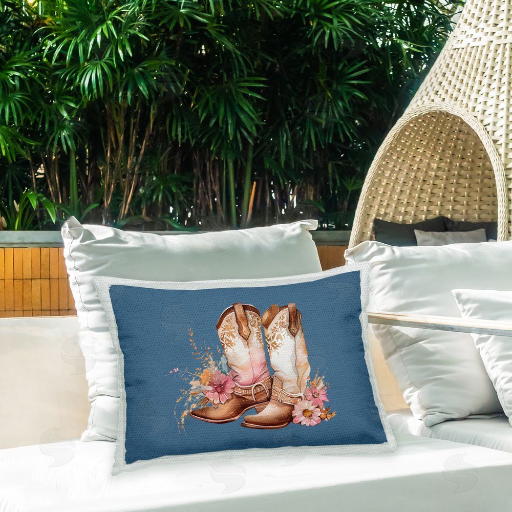 Birch & Ink Cowgirl Boots with Blossoms Outdoor Quick-Dry Polyester Printed Throw Pillow in Back Yard