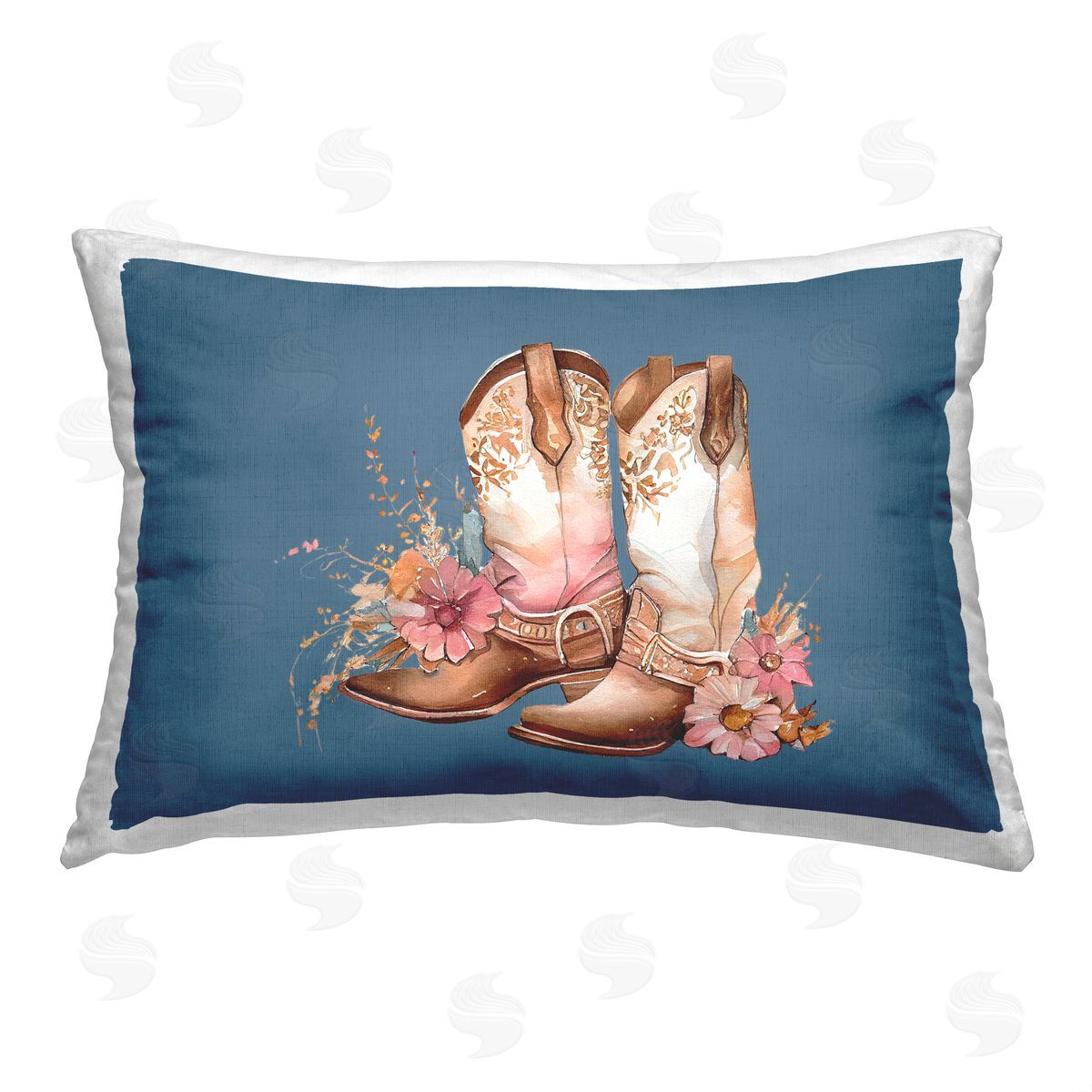Birch & Ink Cowgirl Boots with Blossoms Printed Plush Polyester Throw Pillow