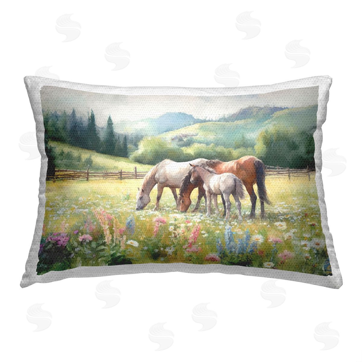 Ramona Murdock Horses & Foal in Meadow Outdoor Quick-Dry Polyester Printed Throw Pillow
