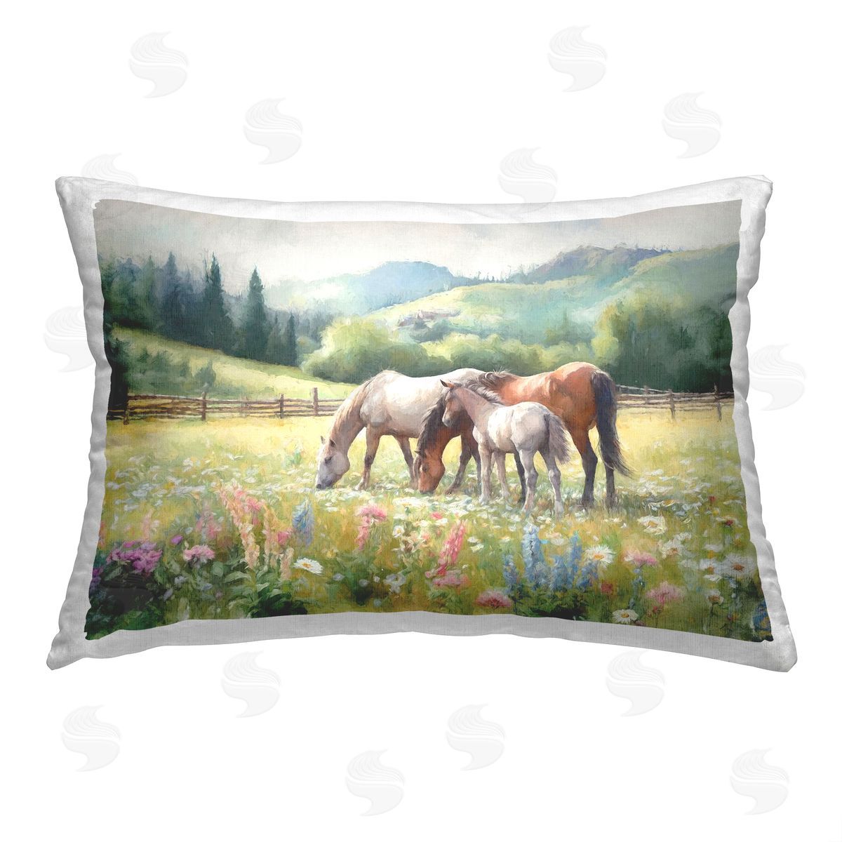 Ramona Murdock Horses & Foal in Meadow Printed Plush Polyester Throw Pillow