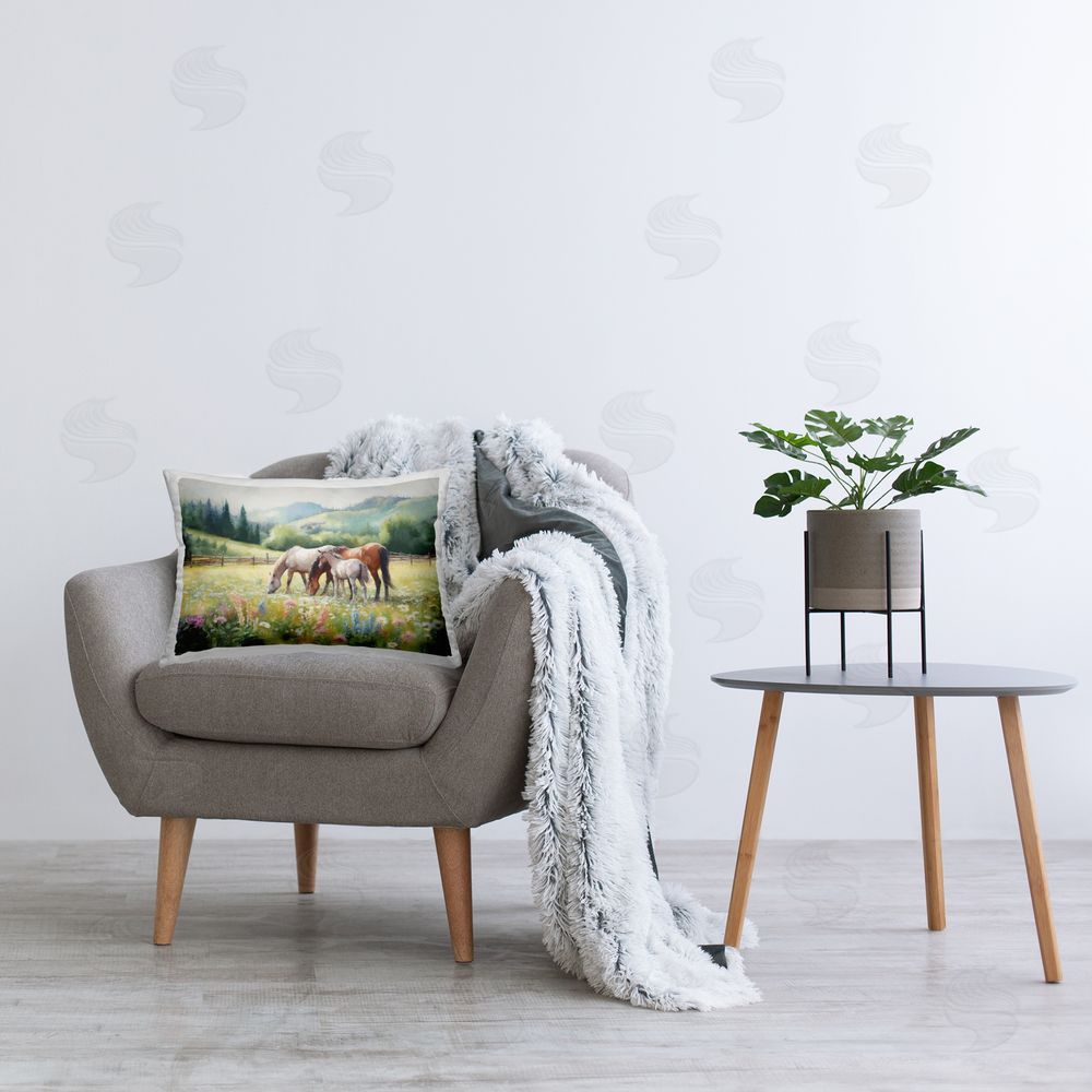 Ramona Murdock Horses & Foal in Meadow Printed Plush Polyester Throw Pillow On Chair