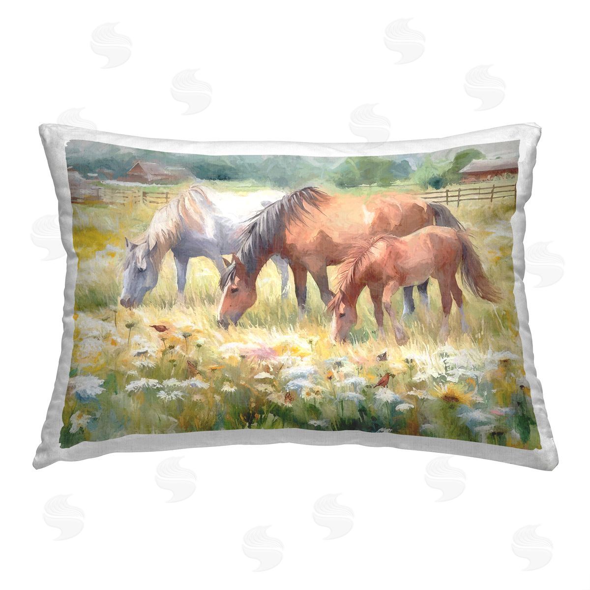 Ramona Murdock Horse Family Grazing Printed Plush Polyester Throw Pillow