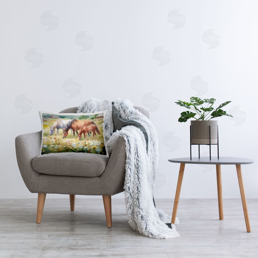 Ramona Murdock Horse Family Grazing Printed Plush Polyester Throw Pillow On Chair