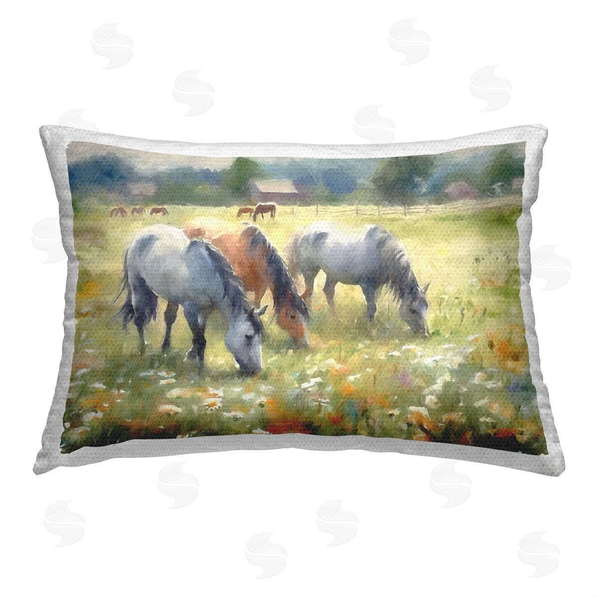 Ramona Murdock Abstract Horses in Meadow Outdoor Quick-Dry Polyester Printed Throw Pillow