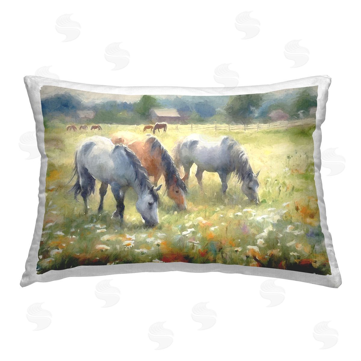 Ramona Murdock Abstract Horses in Meadow Printed Plush Polyester Throw Pillow