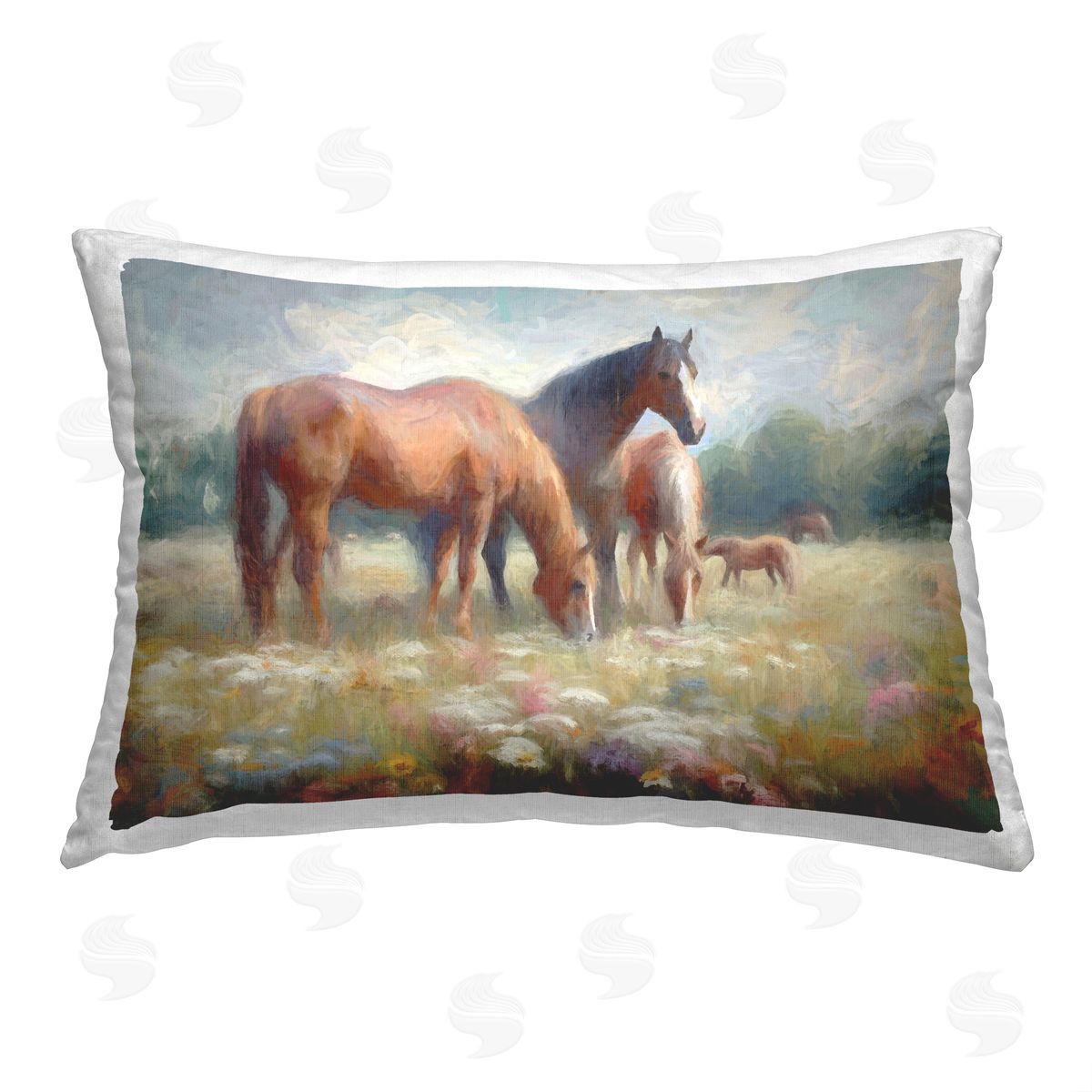Ramona Murdock Soft Horses in Meadow Printed Plush Polyester Throw Pillow