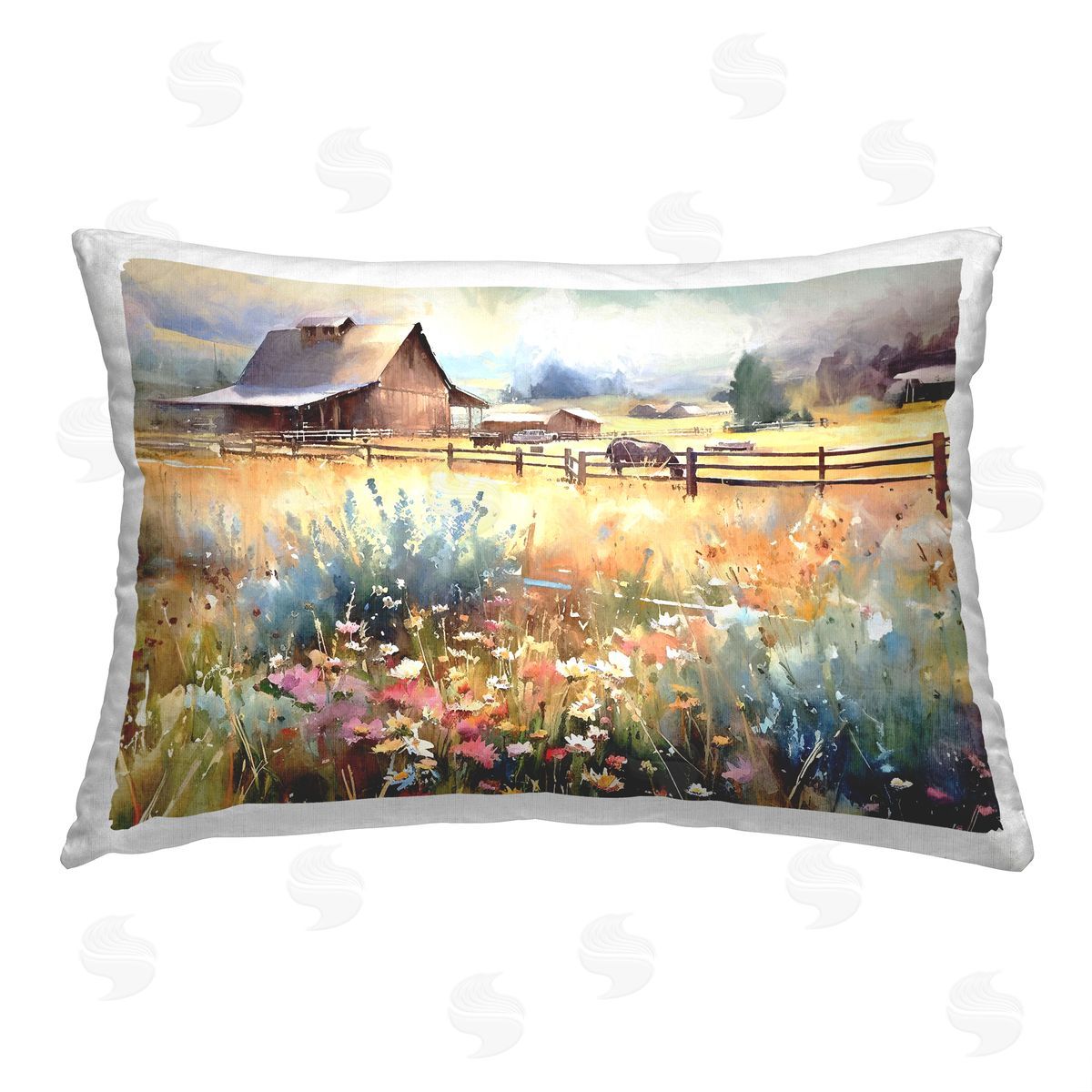 Ramona Murdock Rural Meadow with Horse Printed Plush Polyester Throw Pillow