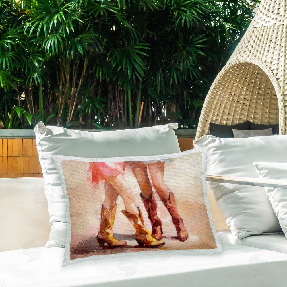 Ziwei Li Cowgirls Dancing in Boots Outdoor Quick-Dry Polyester Printed Throw Pillow in Back Yard