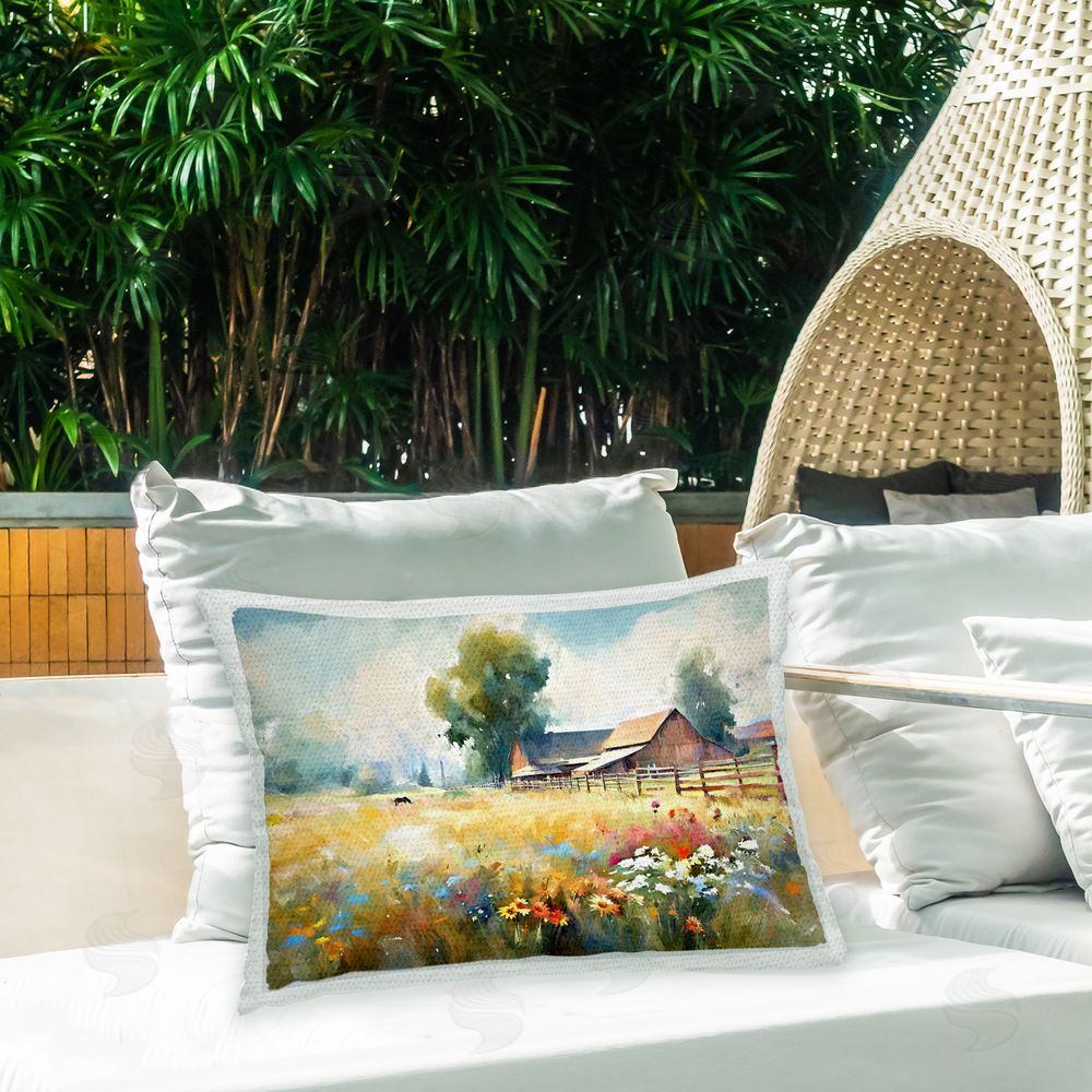 Ramona Murdock Abstract Floral Pasture Outdoor Quick-Dry Polyester Printed Throw Pillow in Back Yard