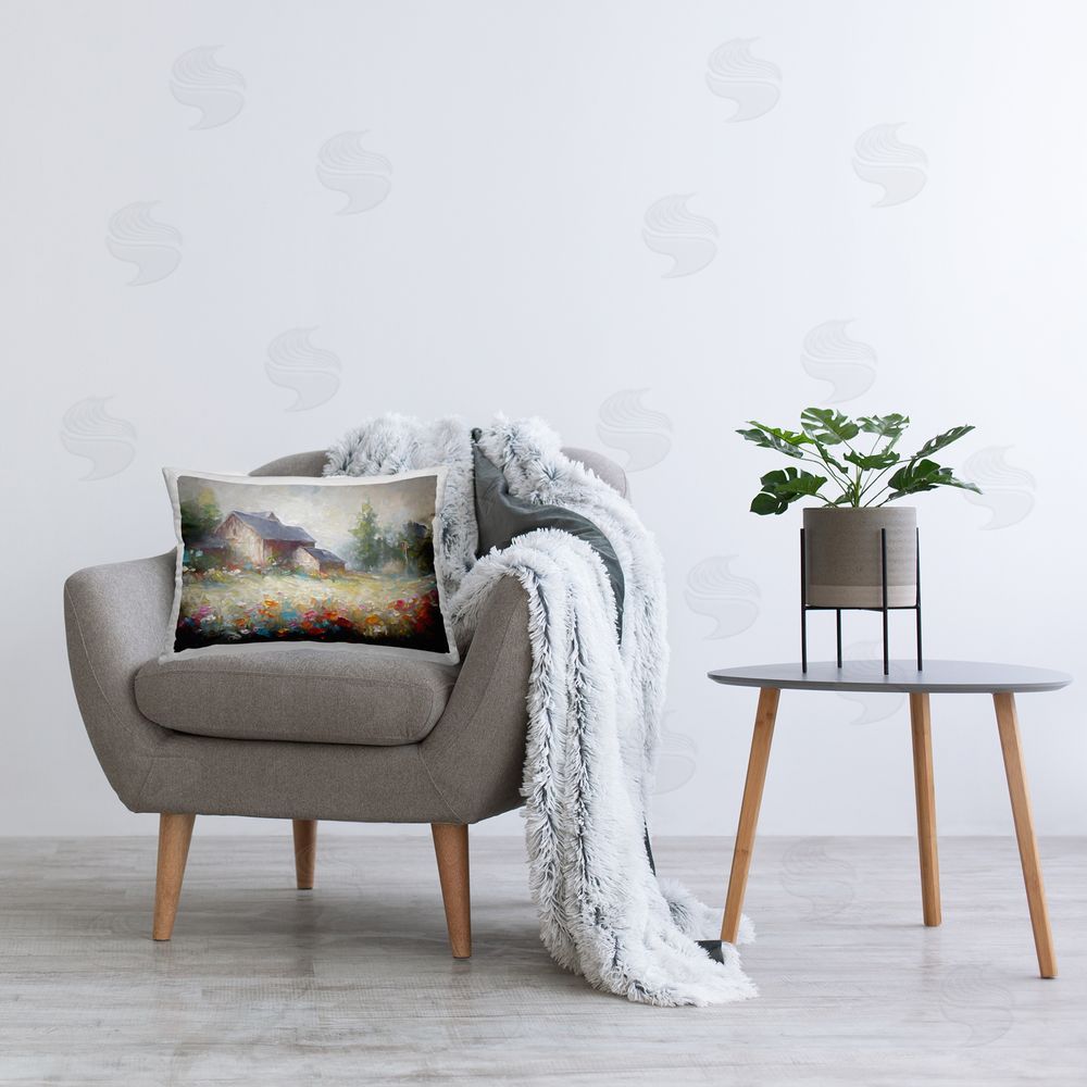 Ramona Murdock Barn with Abstract Flowers Printed Plush Polyester Throw Pillow On Chair