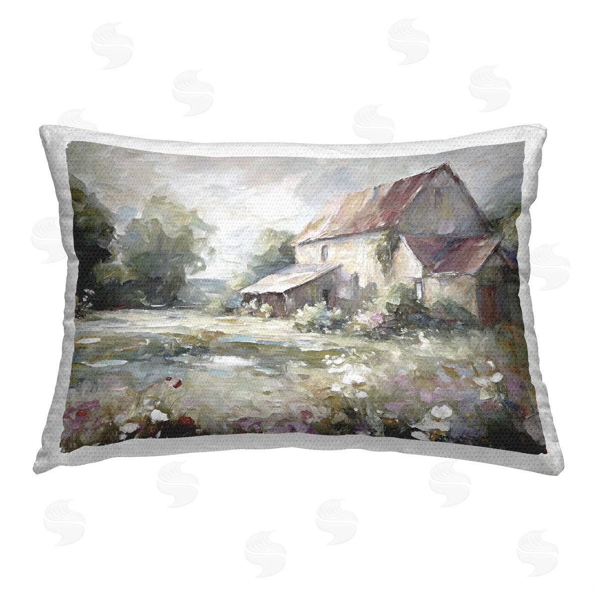 Ramona Murdock Grey Farm Meadow Outdoor Quick-Dry Polyester Printed Throw Pillow
