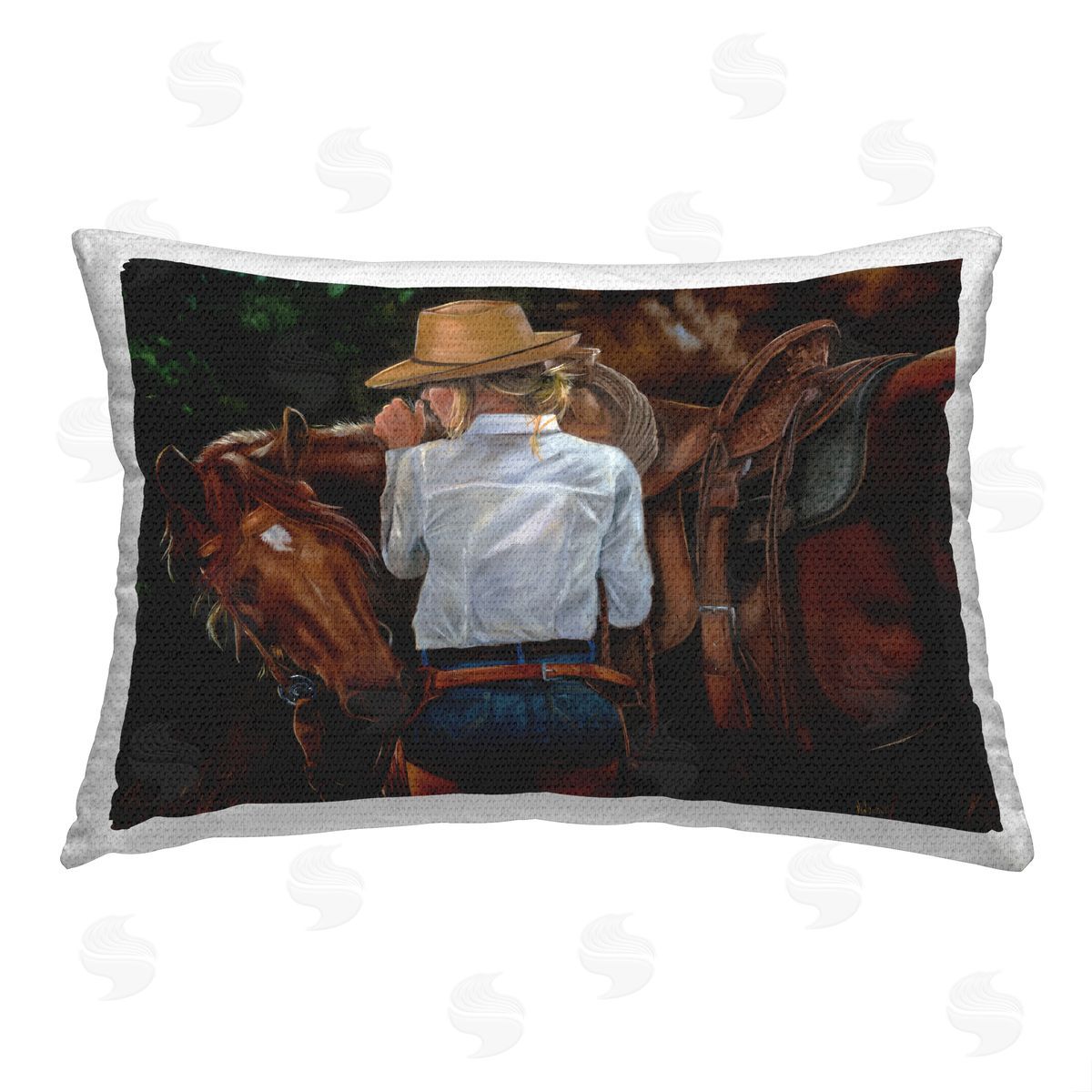 Victoria Schultz Cowgirl with Saddled Horse Outdoor Quick-Dry Polyester Printed Throw Pillow