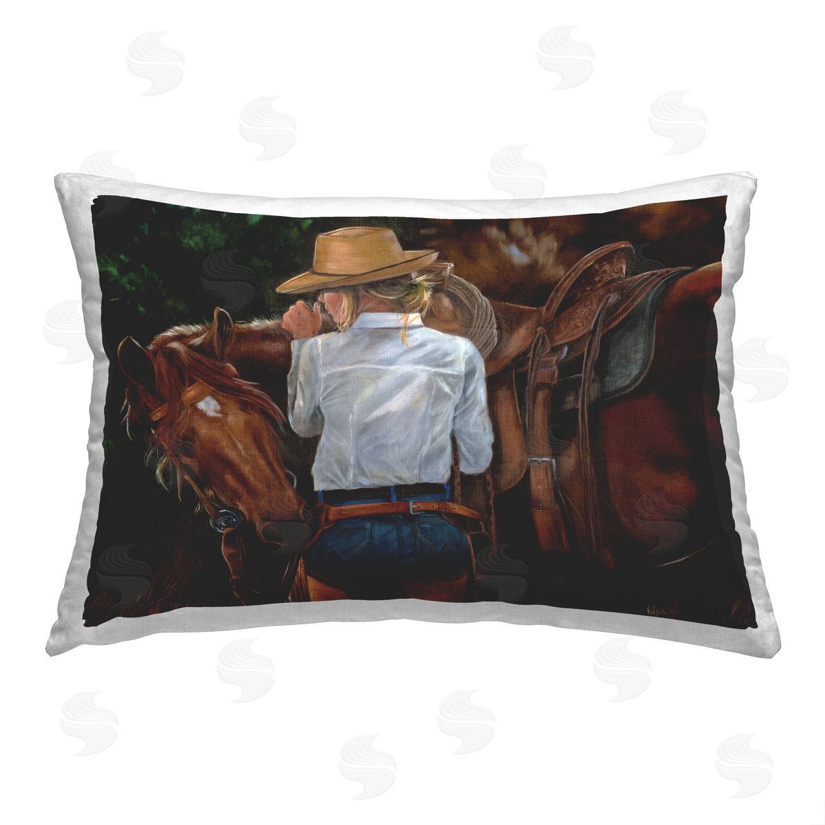 Victoria Schultz Cowgirl with Saddled Horse Printed Plush Polyester Throw Pillow