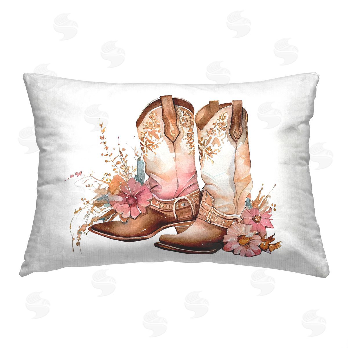 Birch & Ink Soft Floral Cowgirl Boots Printed Plush Polyester Throw Pillow
