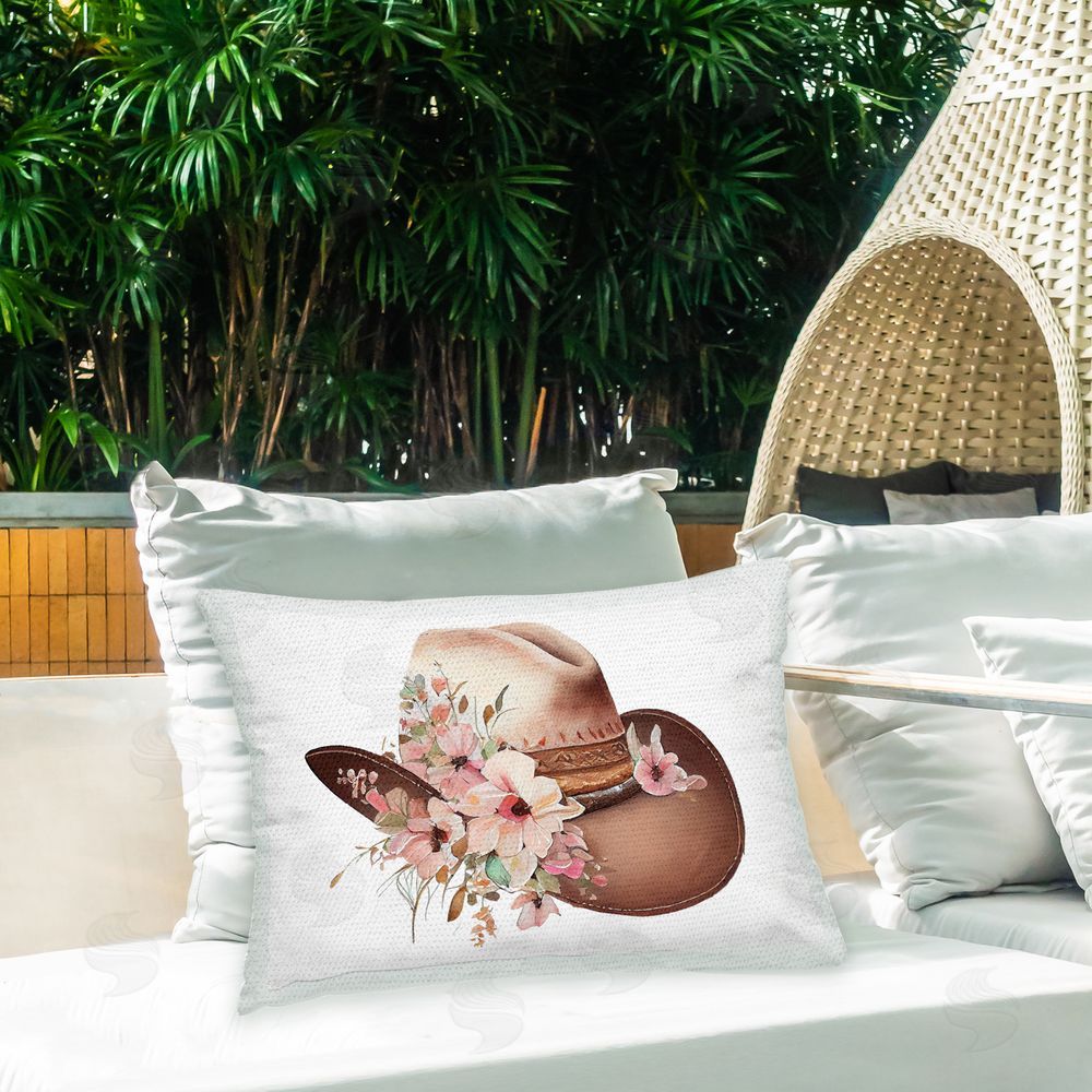 Birch & Ink Floral Cowgirl Hat Outdoor Quick-Dry Polyester Printed Throw Pillow in Back Yard