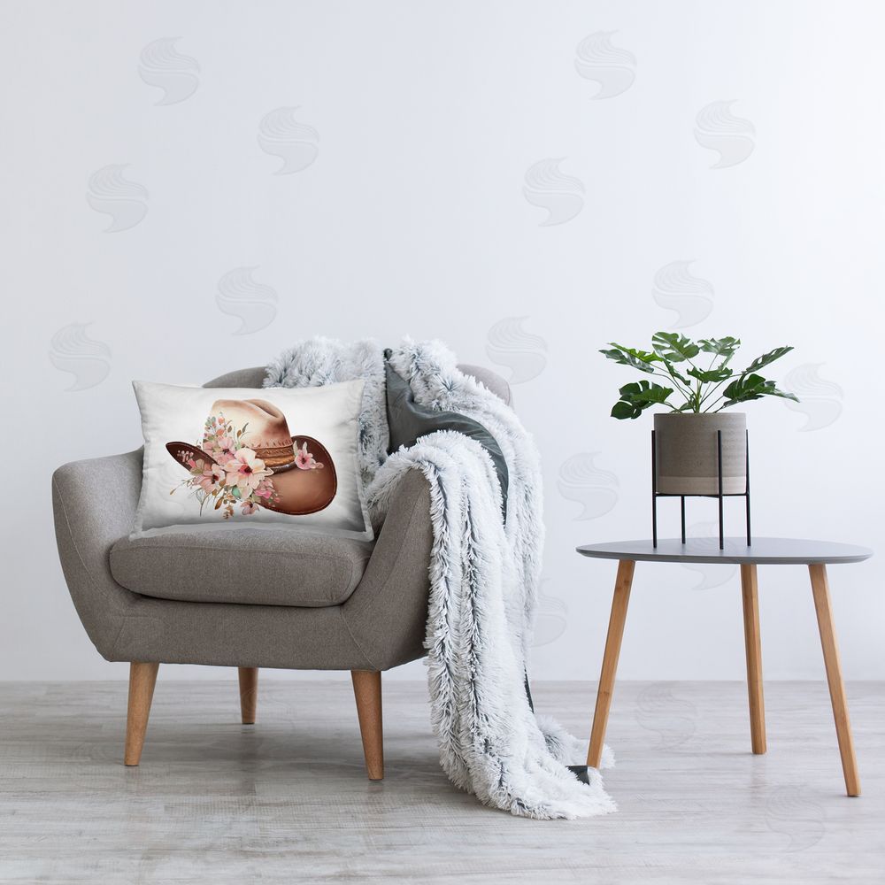 Birch & Ink Floral Cowgirl Hat Printed Plush Polyester Throw Pillow On Chair