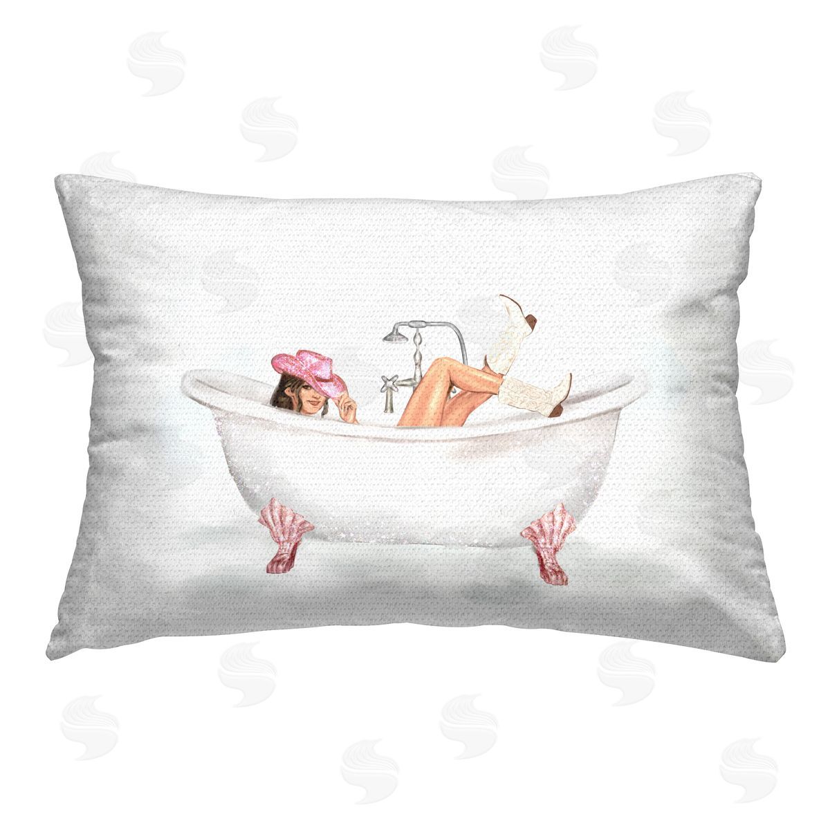 Ziwei Li Pink Cowgirl in Bath Outdoor Quick-Dry Polyester Printed Throw Pillow