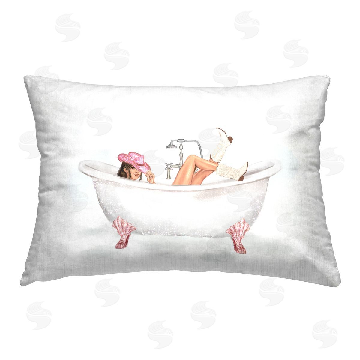 Ziwei Li Pink Cowgirl in Bath Printed Plush Polyester Throw Pillow