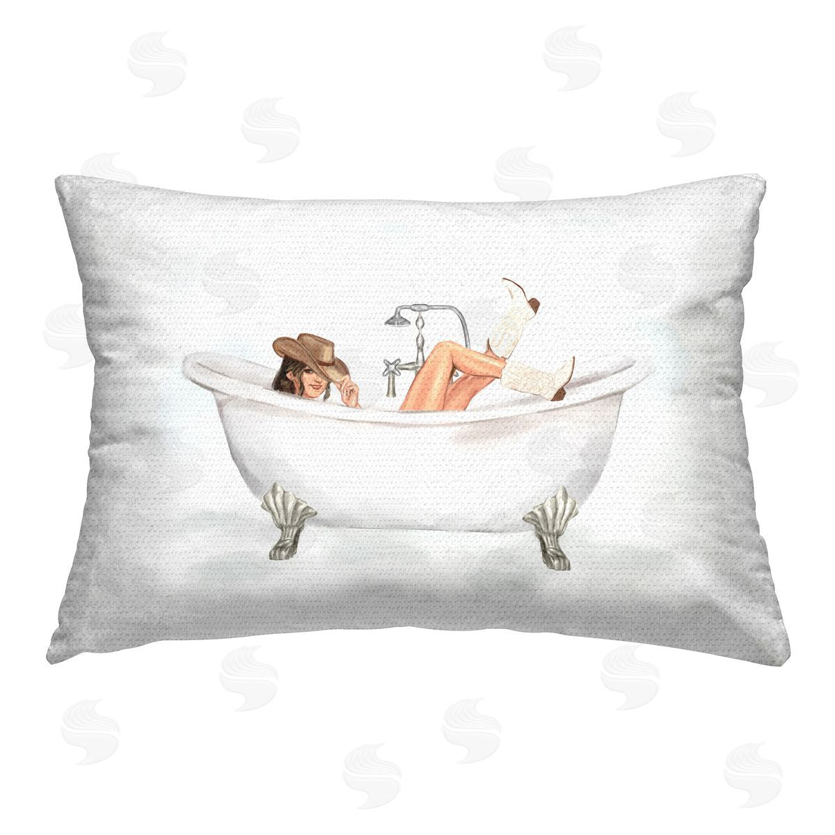 Ziwei Li Cowgirl in Bathtub Outdoor Quick-Dry Polyester Printed Throw Pillow
