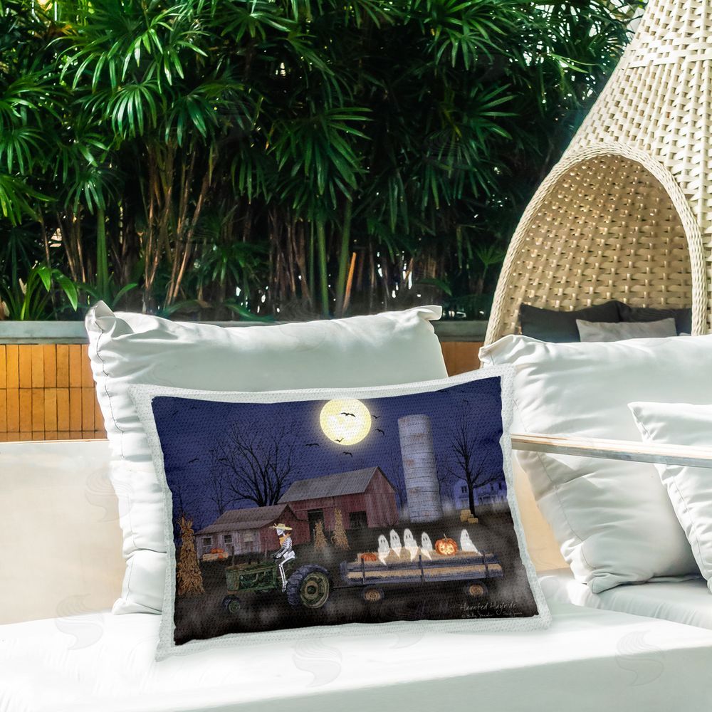 Billy Jacobs Ghost Farmer Scene Outdoor Quick-Dry Polyester Printed Throw Pillow in Back Yard