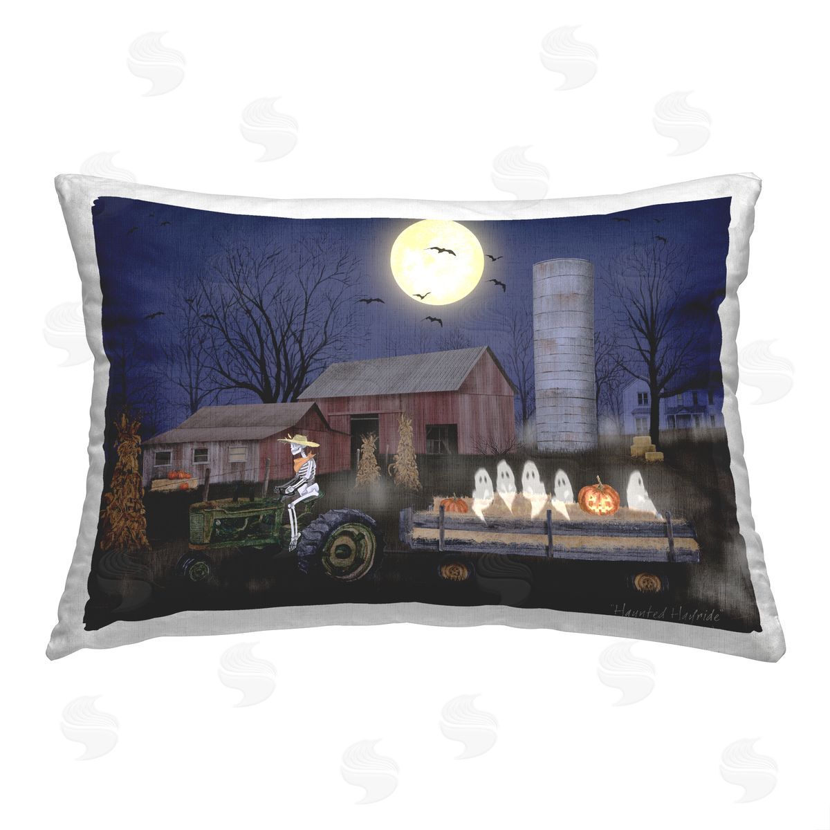 Billy Jacobs Ghost Farmer Scene Printed Plush Polyester Throw Pillow