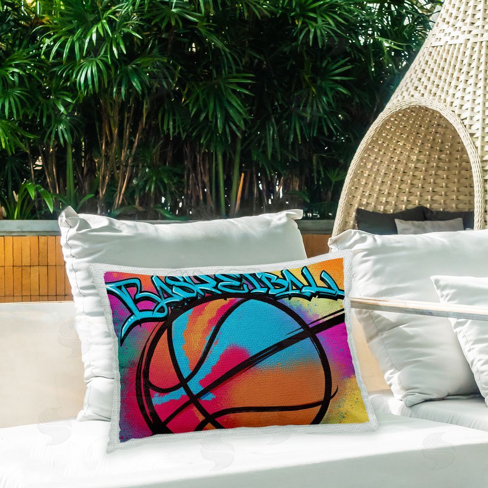 Marcus Prime Basketball Sports Graffiti Outdoor Quick-Dry Polyester Printed Throw Pillow in Back Yard