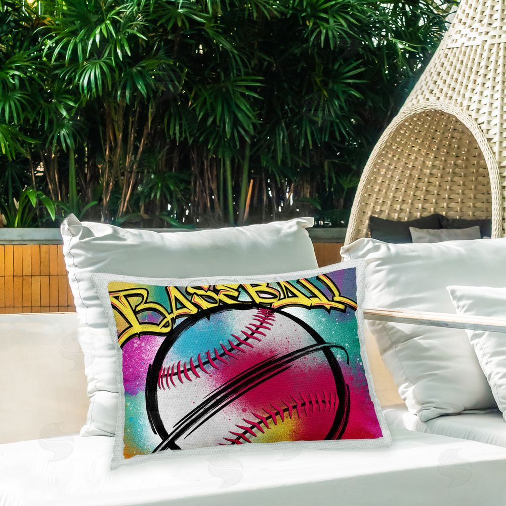 Marcus Prime Baseball Sports Graffiti Outdoor Quick-Dry Polyester Printed Throw Pillow in Back Yard