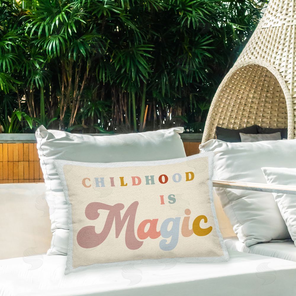 Stupell Studio Magic Childhood Phrase Outdoor Quick-Dry Polyester Printed Throw Pillow in Back Yard