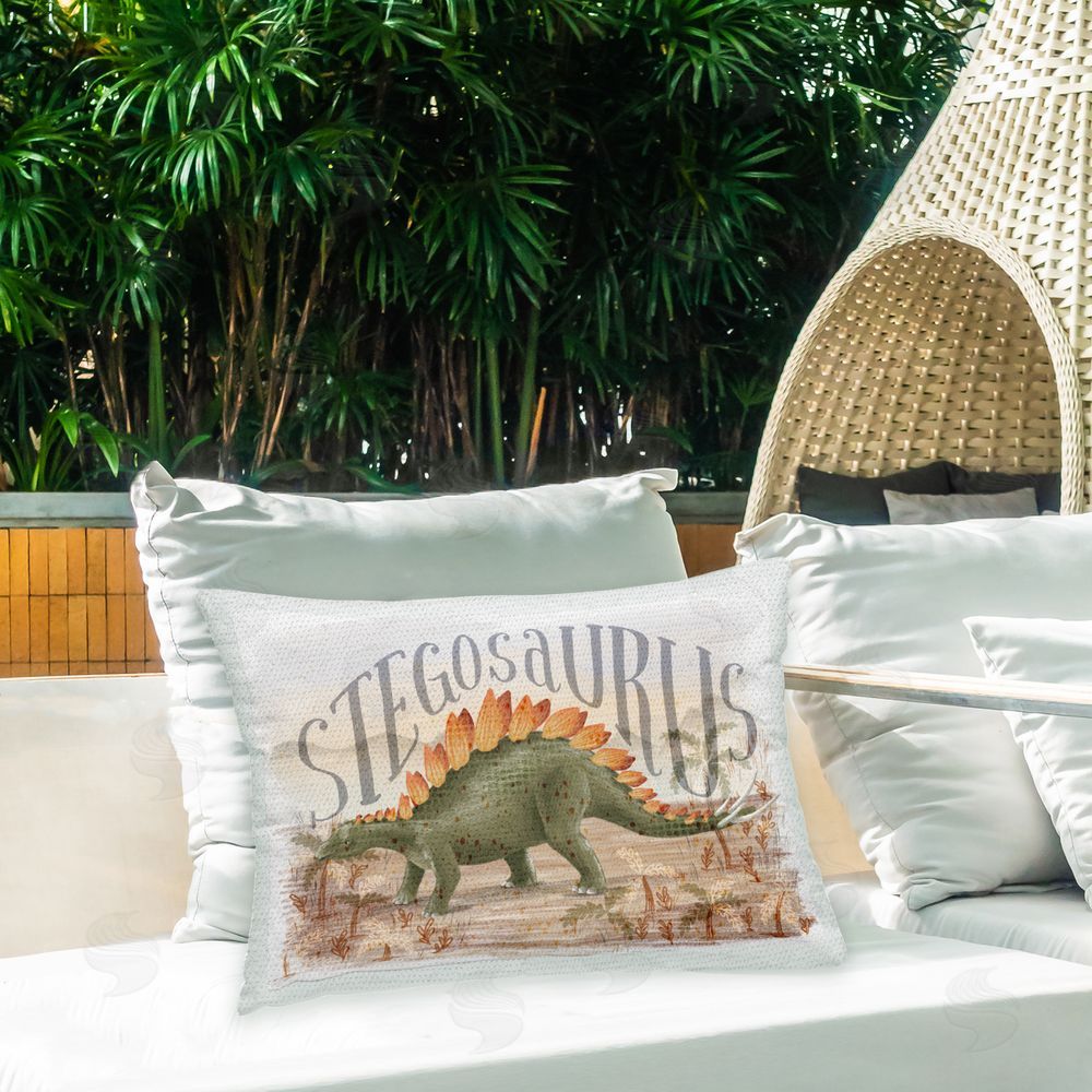 Raquel Maciel Stegosaurus in Nature Outdoor Quick-Dry Polyester Printed Throw Pillow in Back Yard