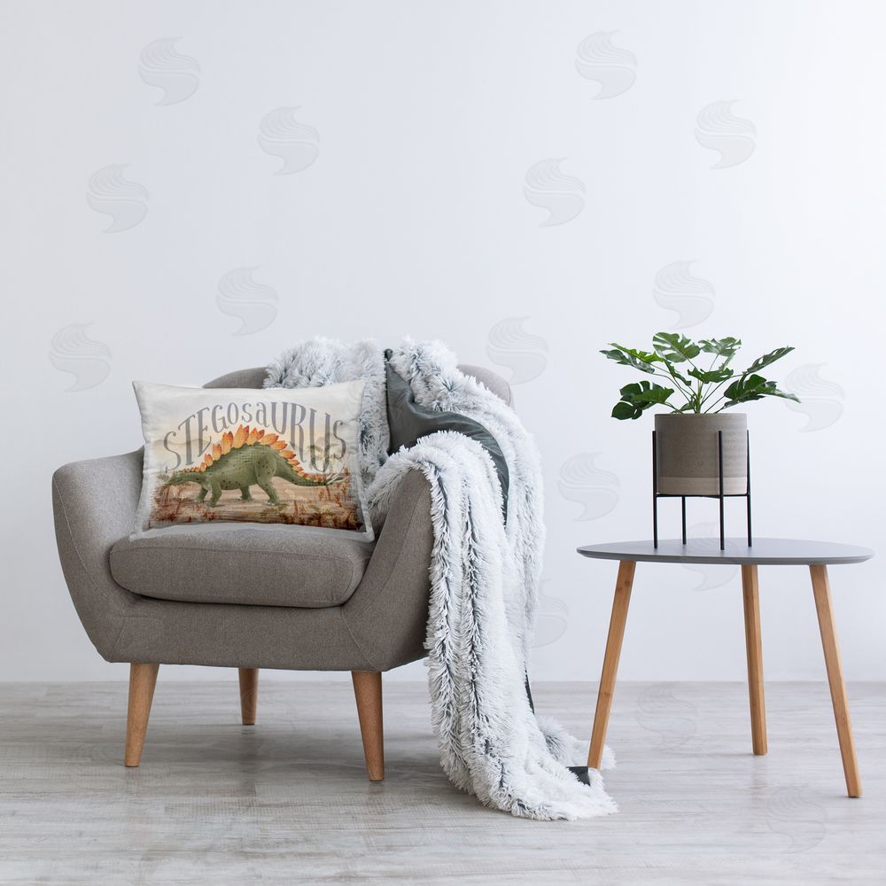 Raquel Maciel Stegosaurus in Nature Printed Plush Polyester Throw Pillow On Chair