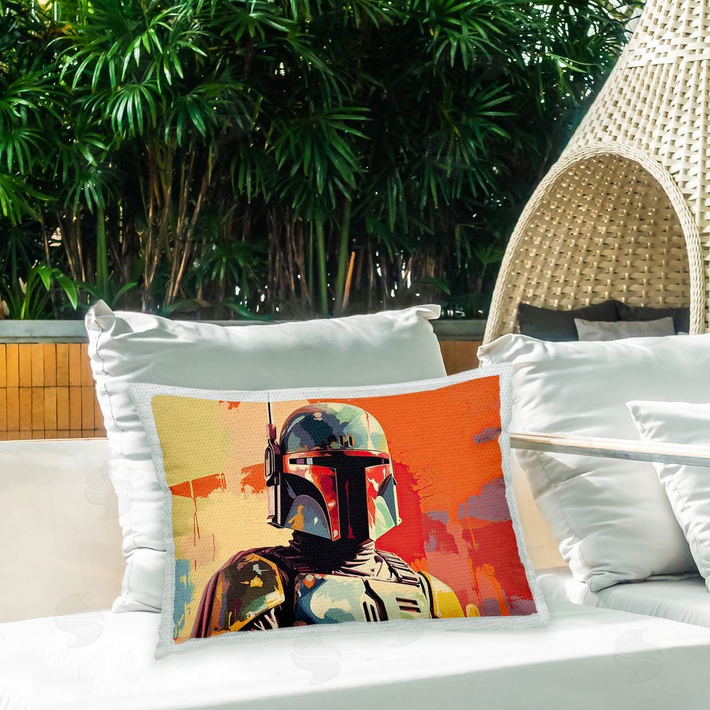 Birch & Ink Modern Pop Sci-Fi Character Outdoor Quick-Dry Polyester Printed Throw Pillow in Back Yard