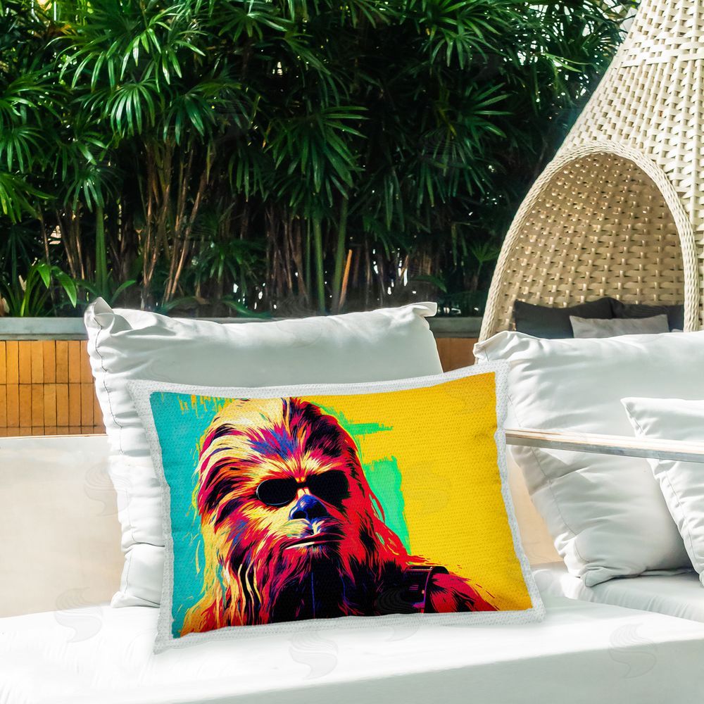 Birch & Ink Modern Sci-Fi Creature Outdoor Quick-Dry Polyester Printed Throw Pillow in Back Yard