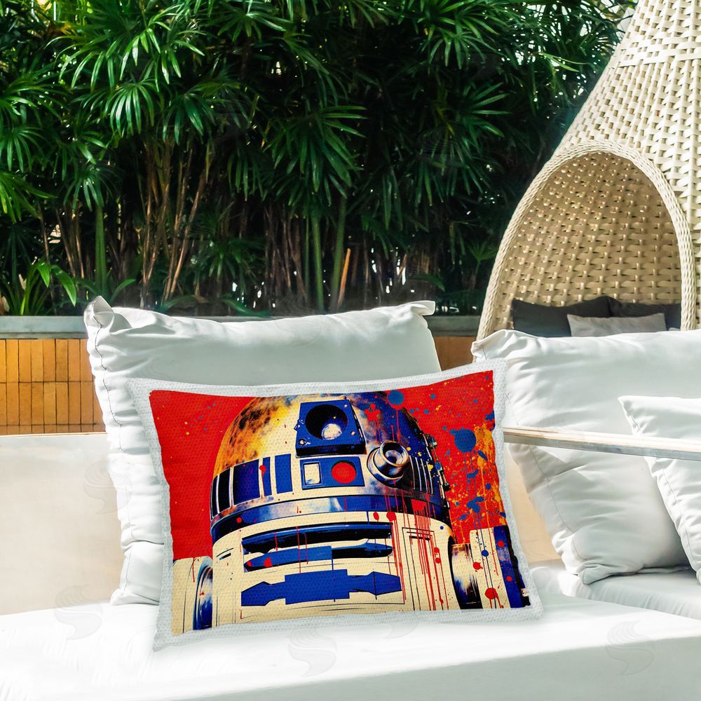 Birch & Ink Abstract Sci-Fi Robot Outdoor Quick-Dry Polyester Printed Throw Pillow in Back Yard