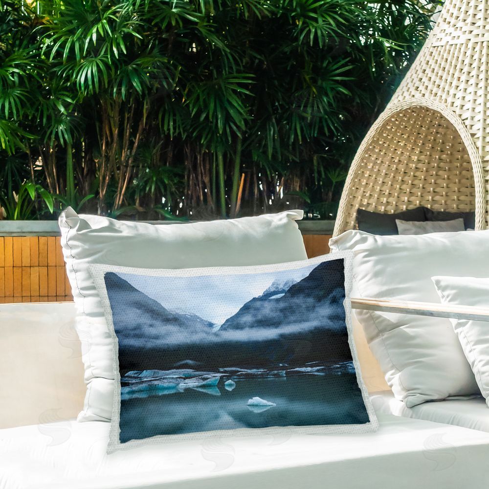 Daniel Sproul Winter Glacier Landscape Outdoor Quick-Dry Polyester Printed Throw Pillow in Back Yard