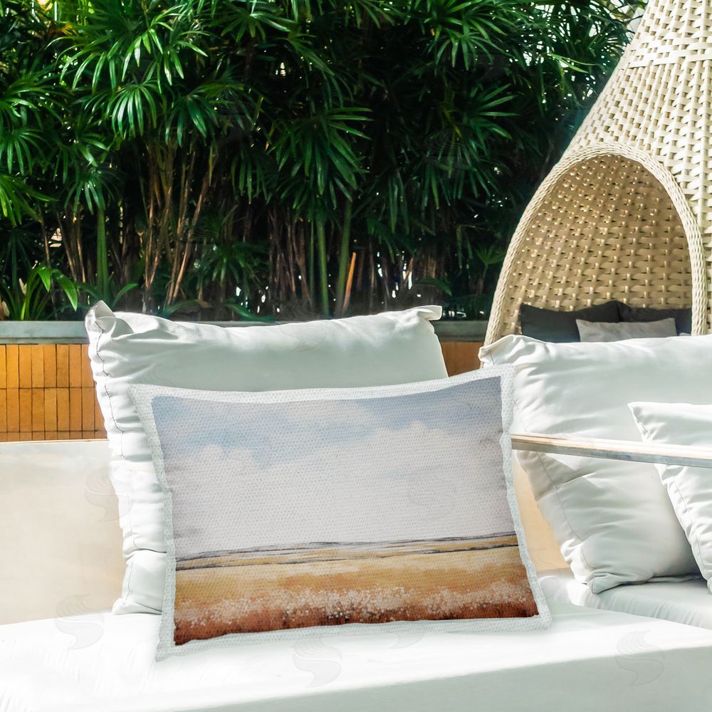 Lettered and Lined Soft Neutral Field Outdoor Quick-Dry Polyester Printed Throw Pillow in Back Yard