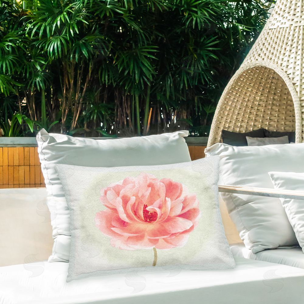 Christine Zalewski Pink Flower Sprig Outdoor Quick-Dry Polyester Printed Throw Pillow in Back Yard