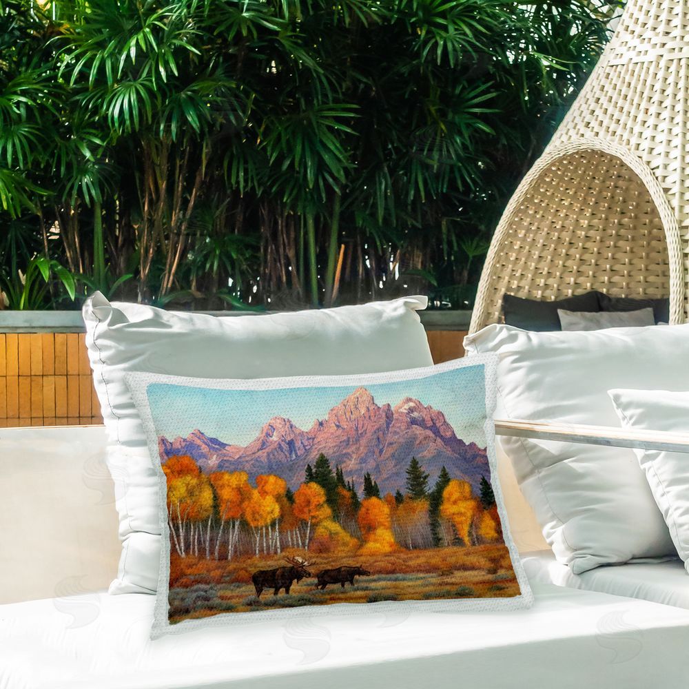 Cliff Rossberg Wildlife & Autumn Foliage Outdoor Quick-Dry Polyester Printed Throw Pillow in Back Yard