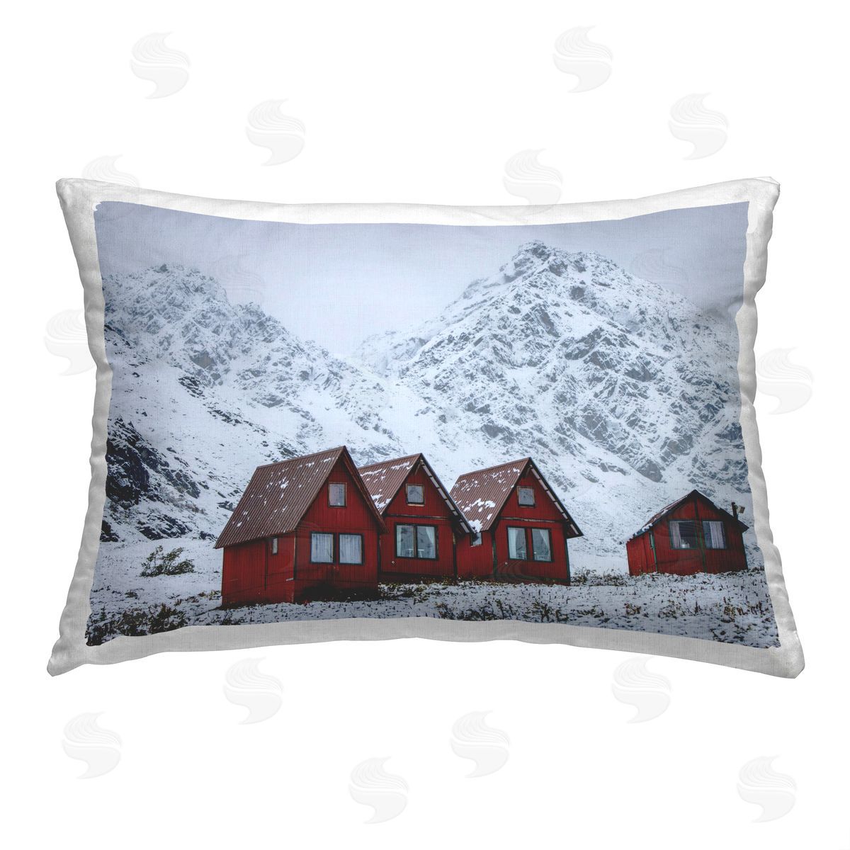 Daniel Sproul Red Winter Cabins Printed Plush Polyester Throw Pillow