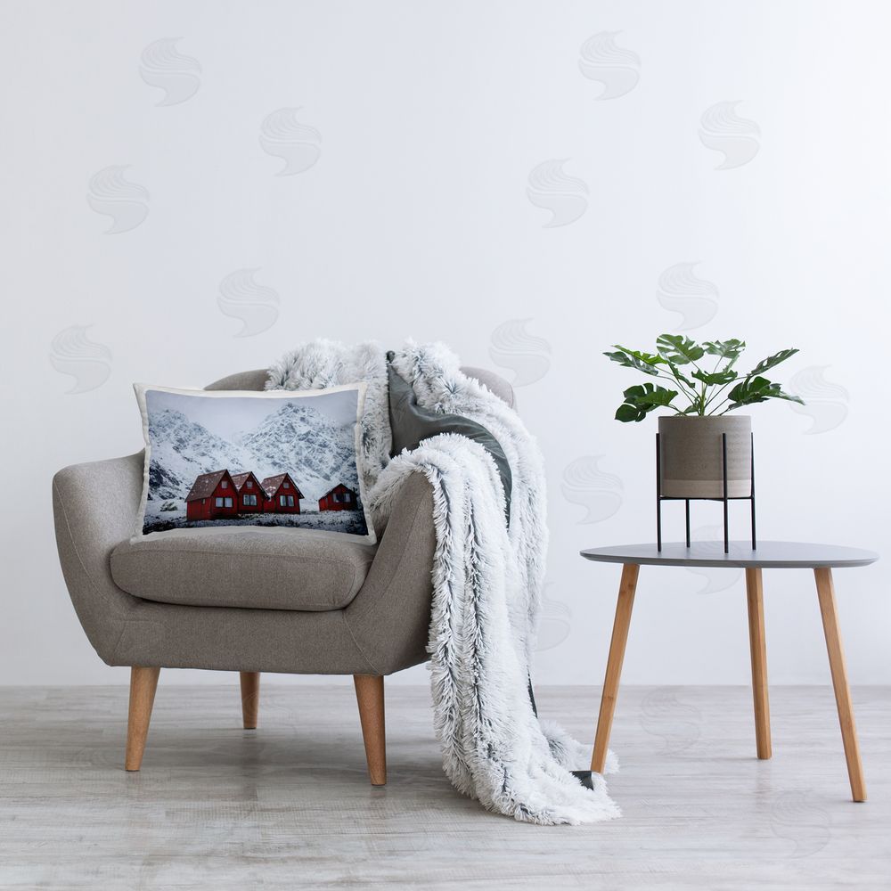 Daniel Sproul Red Winter Cabins Printed Plush Polyester Throw Pillow On Chair