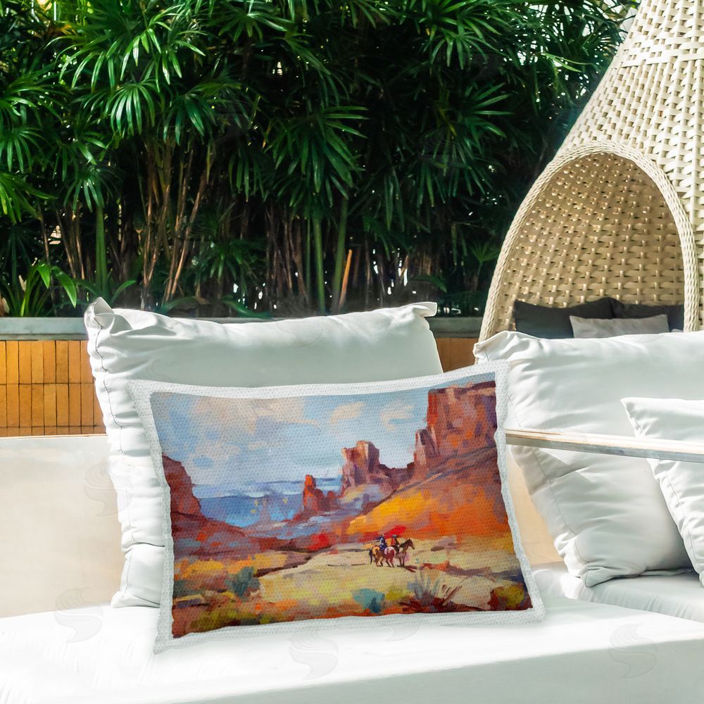 Ziwei Li Cowboys & Canyon Landscape Outdoor Quick-Dry Polyester Printed Throw Pillow in Back Yard
